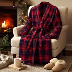 ✨ Luxe Plaid Perfection | Latuza 100% Cotton Red & Navy Lounge Robe